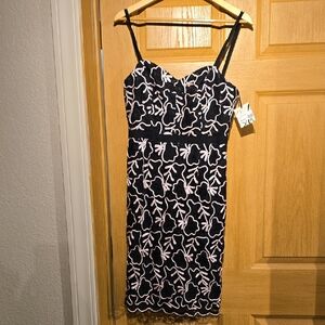 Milly Black Dress with Light Pink Floral Lace Overlay